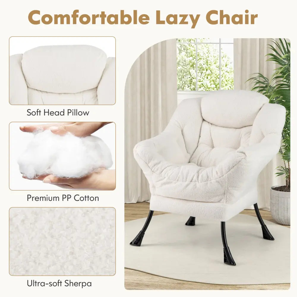 Modern Accent Chair with Folding Footrest and Head Pillow-Beige - Beige - Accent Chairs