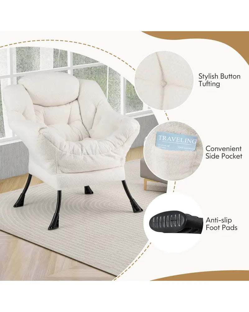 Modern Accent Chair with Folding Footrest and Head Pillow-Beige - Beige - Accent Chairs