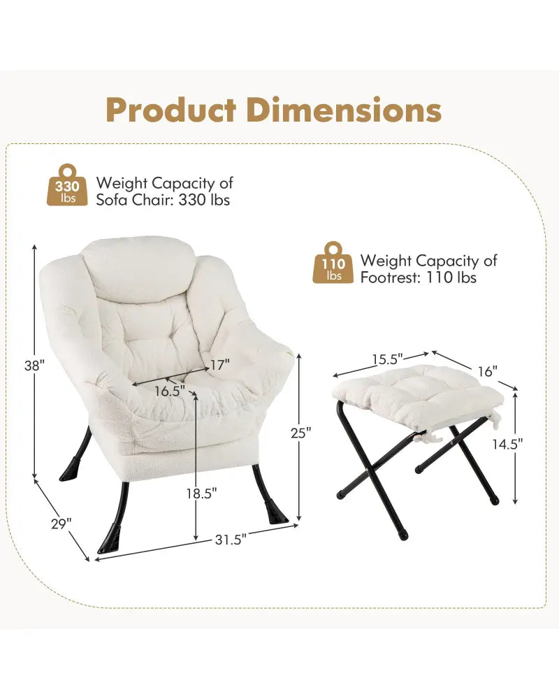 Modern Accent Chair with Folding Footrest and Head Pillow-Beige - Beige - Accent Chairs