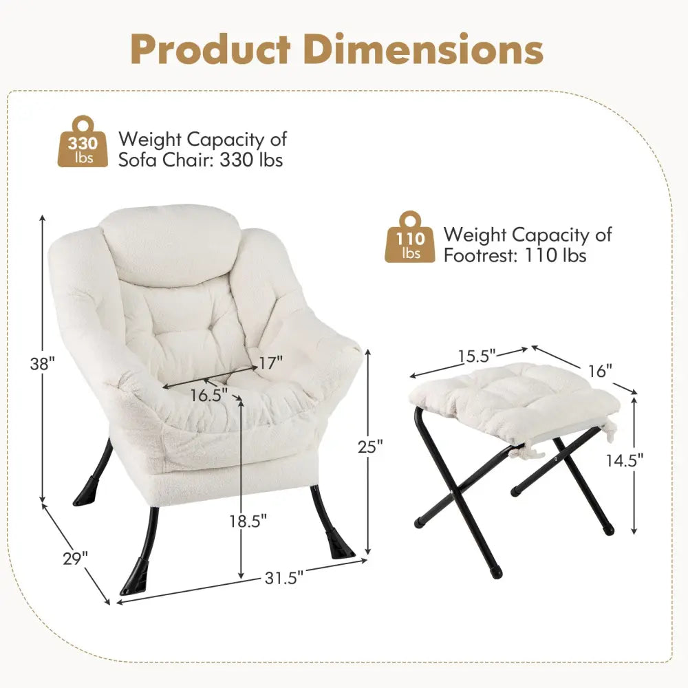 Modern Accent Chair with Folding Footrest and Head Pillow-Beige - Beige - Accent Chairs