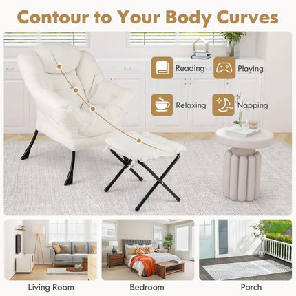 Modern Accent Chair with Folding Footrest and Head Pillow-Beige - Beige - Accent Chairs