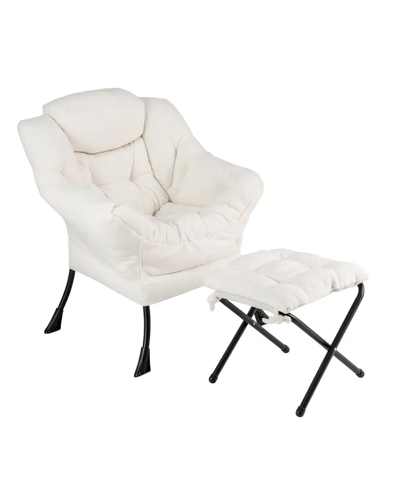 Modern Accent Chair with Folding Footrest and Head Pillow-Beige - Beige - Accent Chairs