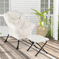 Modern Accent Chair with Folding Footrest and Head Pillow-Beige - Beige - Accent Chairs