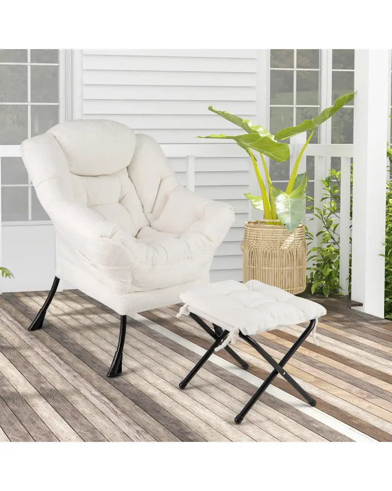 Modern Accent Chair with Folding Footrest and Head Pillow-Beige - Beige - Accent Chairs