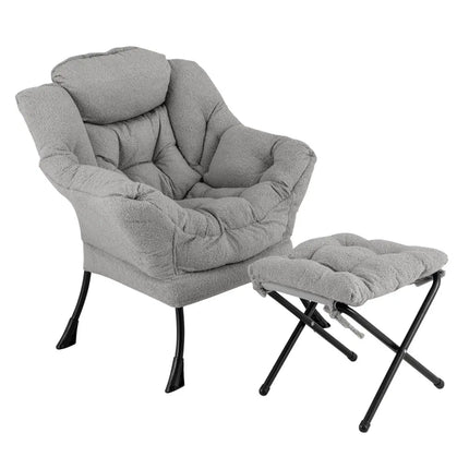 Modern Accent Chair with Folding Footrest and Head Pillow-Gray - Gray - Accent Chairs