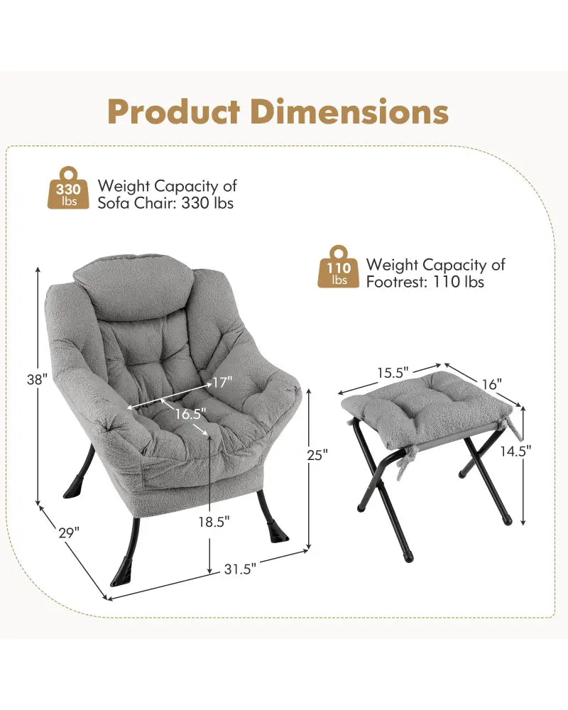 Modern Accent Chair with Folding Footrest and Head Pillow-Gray - Gray - Accent Chairs