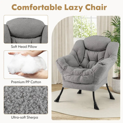Modern Accent Chair with Folding Footrest and Head Pillow-Gray - Gray - Accent Chairs