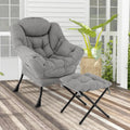 Modern Accent Chair with Folding Footrest and Head Pillow-Gray - Gray - Accent Chairs