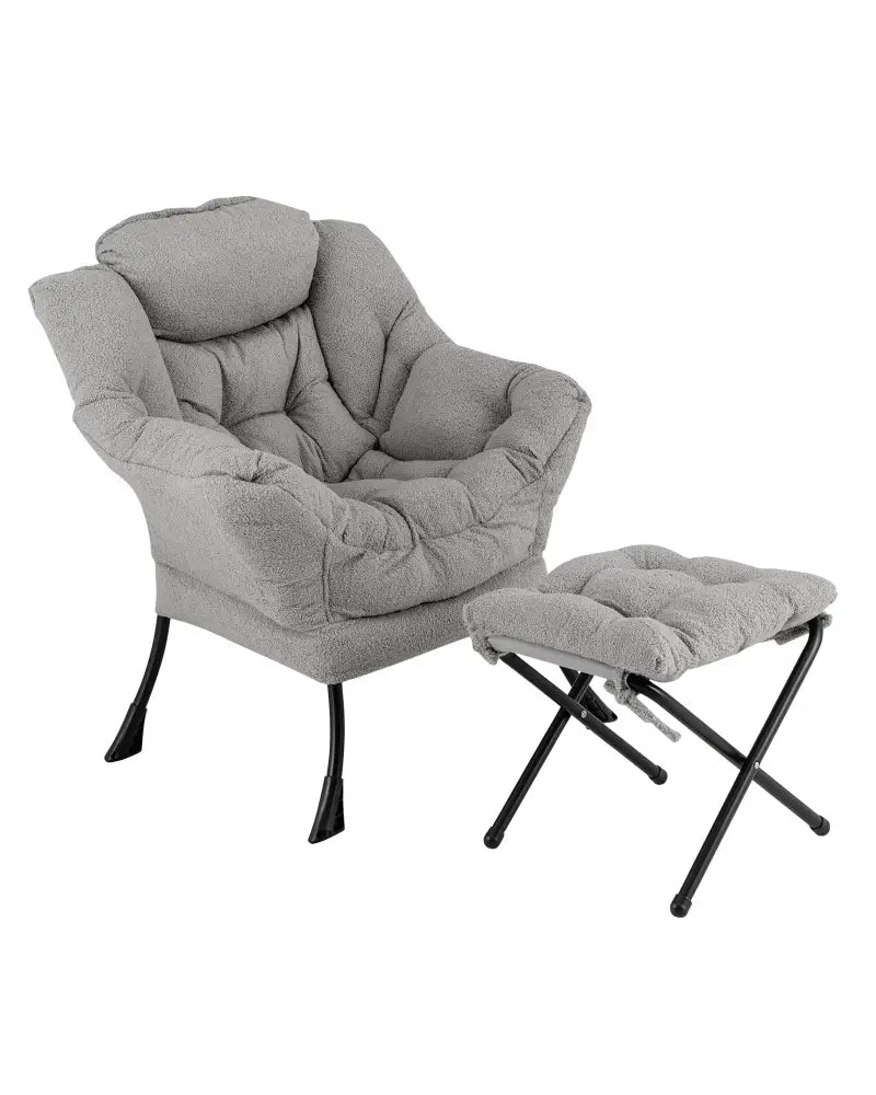 Modern Accent Chair with Folding Footrest and Head Pillow-Gray - Gray - Accent Chairs