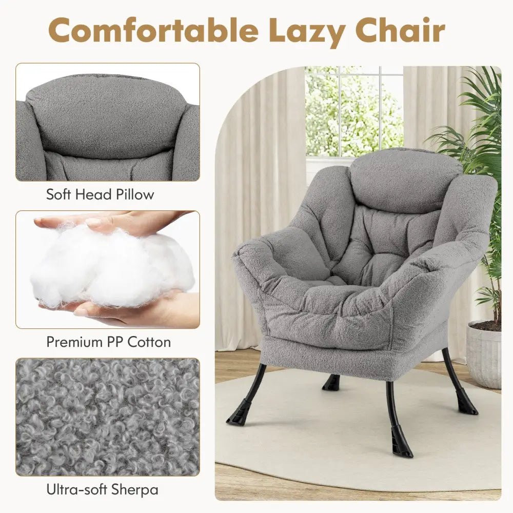 Modern Accent Chair with Folding Footrest and Head Pillow-Gray - Gray - Accent Chairs