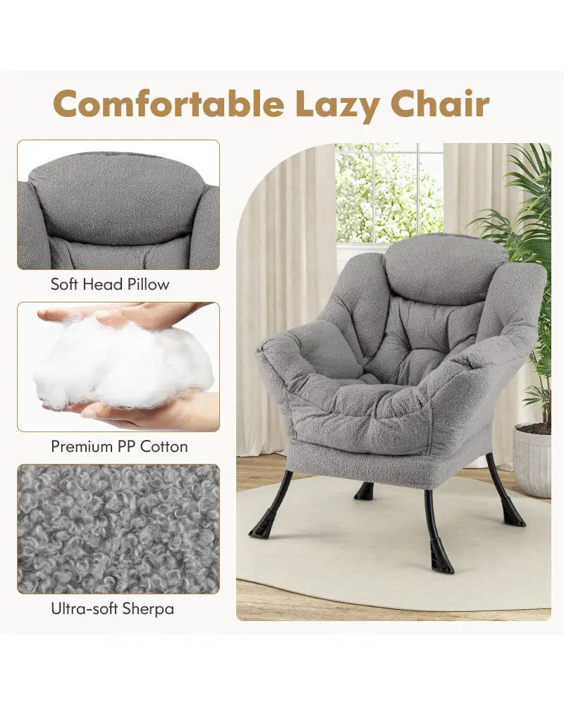 Modern Accent Chair with Folding Footrest and Head Pillow-Gray - Gray - Accent Chairs