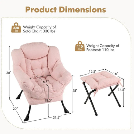 Modern Accent Chair with Folding Footrest and Head Pillow-Pink - Pink - Accent Chairs