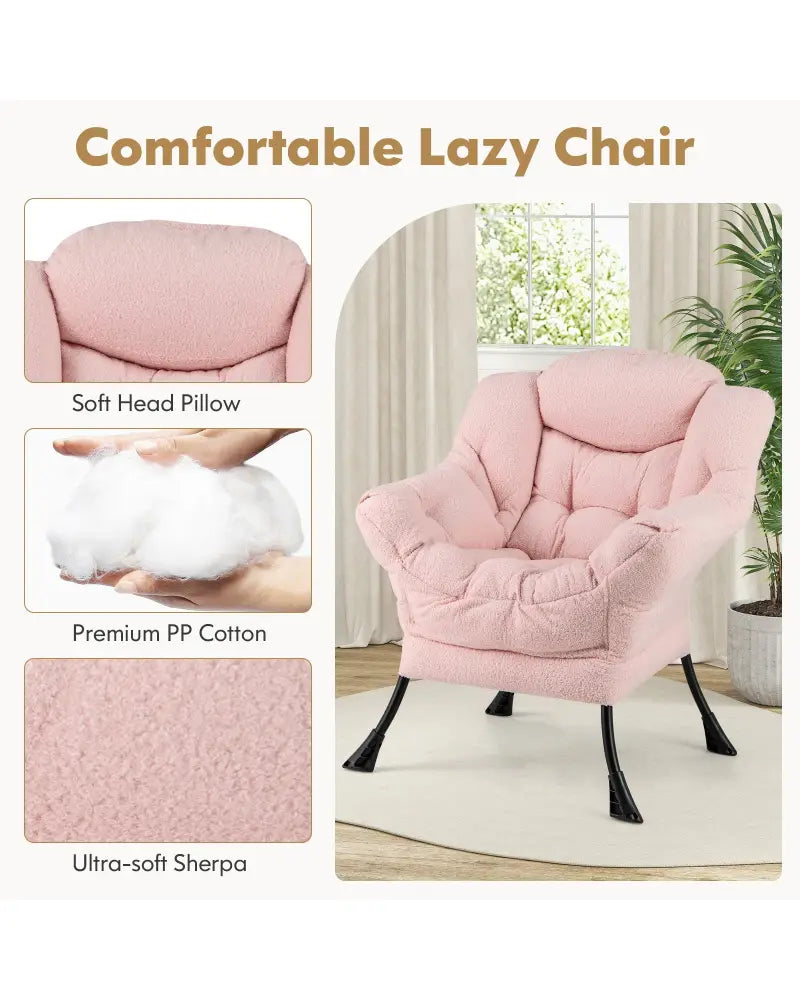 Modern Accent Chair with Folding Footrest and Head Pillow-Pink - Pink - Accent Chairs