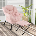 Modern Accent Chair with Folding Footrest and Head Pillow-Pink - Pink - Accent Chairs