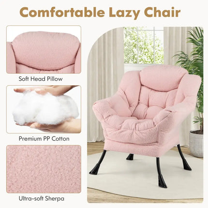 Modern Accent Chair with Folding Footrest and Head Pillow-Pink - Pink - Accent Chairs