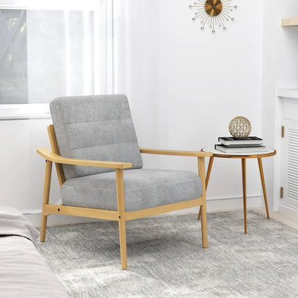 Modern Accent Chair with Rubber Wood Armrests and Legs for Living Room-Natural - Natural - Accent Chairs