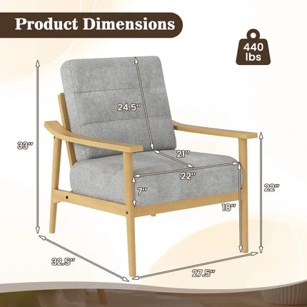 Modern Accent Chair with Rubber Wood Armrests and Legs for Living Room-Natural - Natural - Accent Chairs