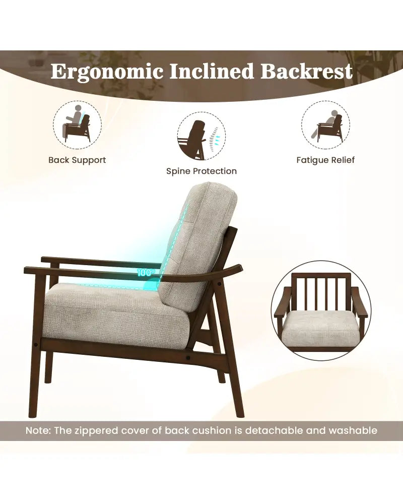 Modern Accent Chair with Rubber Wood Armrests and Legs for Living Room-Brown - Brown - Accent Chairs