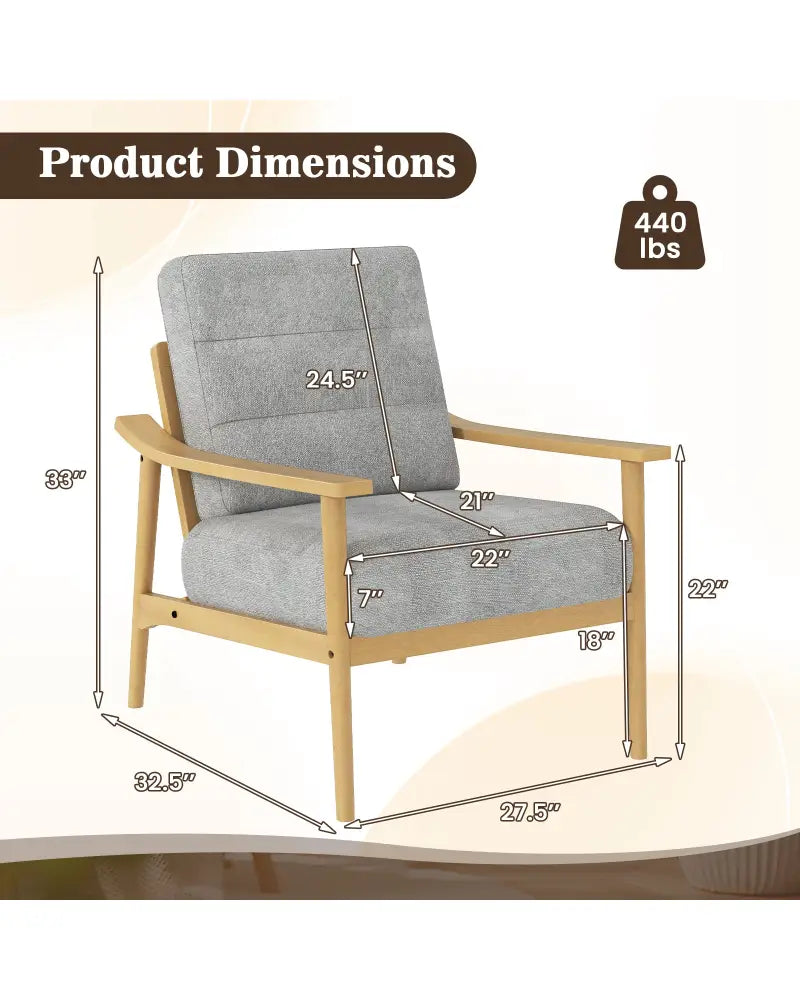 Modern Accent Chair with Rubber Wood Armrests and Legs for Living Room-Natural - Natural - Accent Chairs