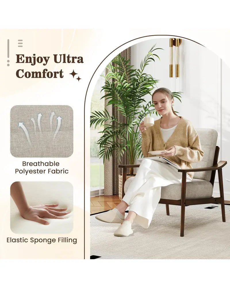 Modern Accent Chair with Rubber Wood Armrests and Legs for Living Room-Brown - Brown - Accent Chairs