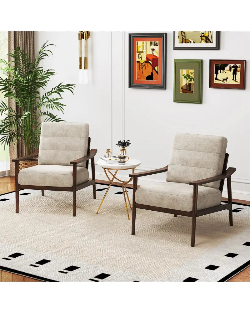 Modern Accent Chair with Rubber Wood Armrests and Legs for Living Room-Brown - Brown - Accent Chairs