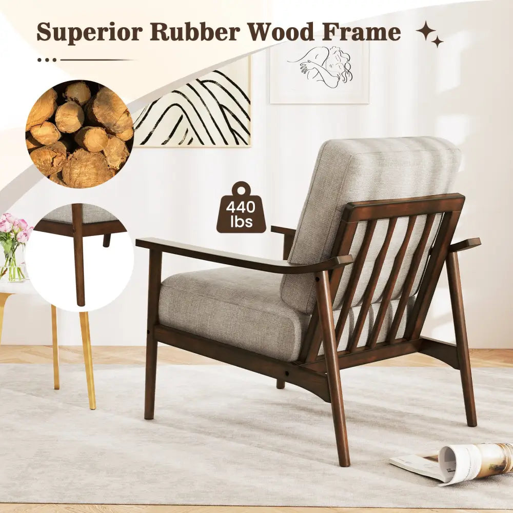 Modern Accent Chair with Rubber Wood Armrests and Legs for Living Room-Brown - Brown - Accent Chairs