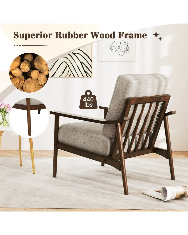 Modern Accent Chair with Rubber Wood Armrests and Legs for Living Room-Brown - Brown - Accent Chairs