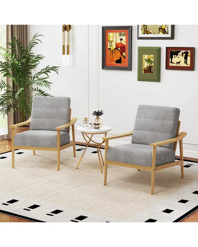 Modern Accent Chair with Rubber Wood Armrests and Legs for Living Room-Natural - Natural - Accent Chairs
