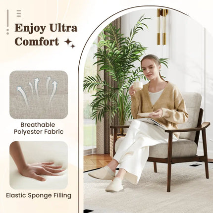 Modern Accent Chair with Rubber Wood Armrests and Legs for Living Room-Brown - Brown - Accent Chairs