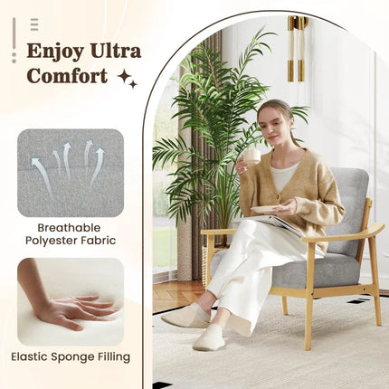 Modern Accent Chair with Rubber Wood Armrests and Legs for Living Room-Natural - Natural - Accent Chairs