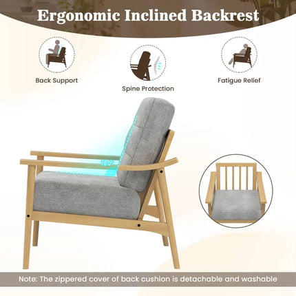 Modern Accent Chair with Rubber Wood Armrests and Legs for Living Room-Natural - Natural - Accent Chairs