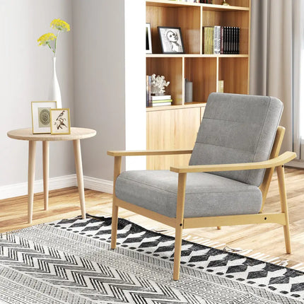 Modern Accent Chair with Rubber Wood Armrests and Legs for Living Room-Natural - Natural - Accent Chairs