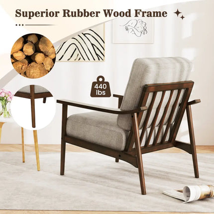 Modern Accent Chair with Rubber Wood Armrests and Legs for Living Room-Brown - Brown - Accent Chairs