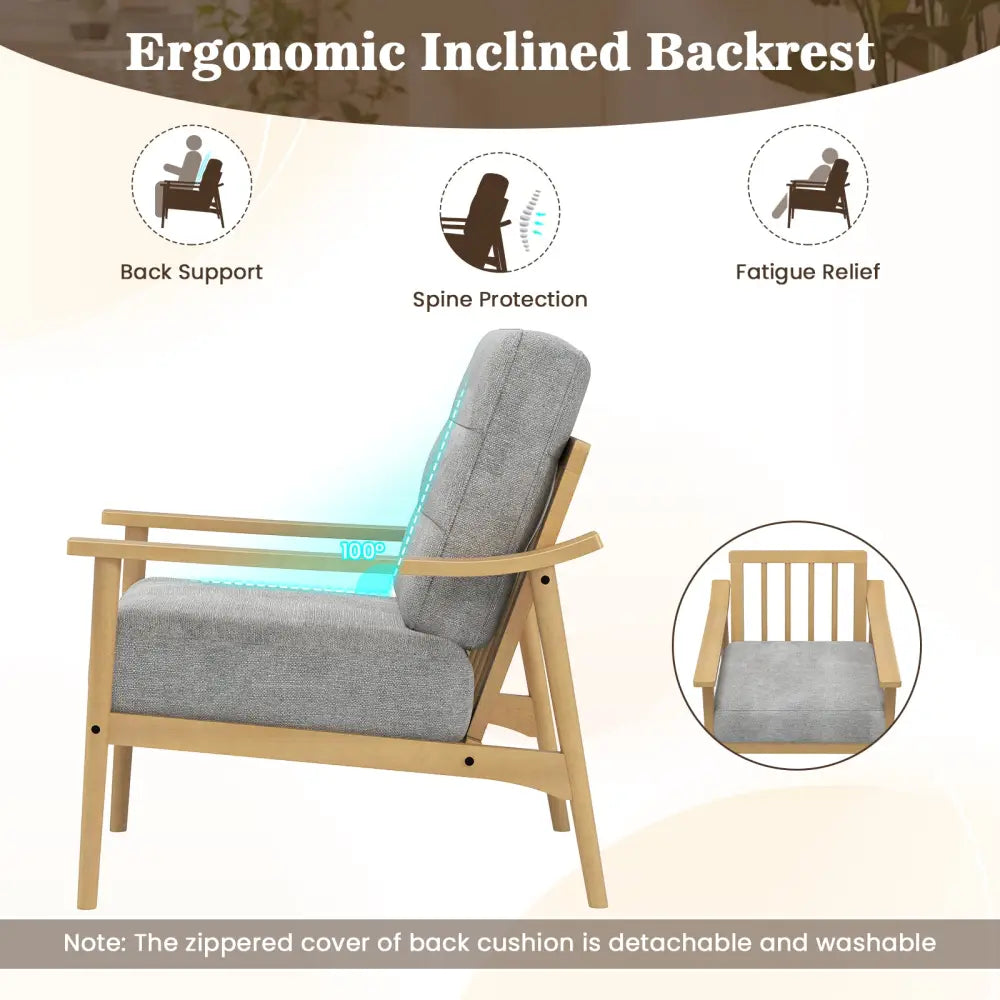 Modern Accent Chair with Rubber Wood Armrests and Legs for Living Room-Natural - Natural - Accent Chairs