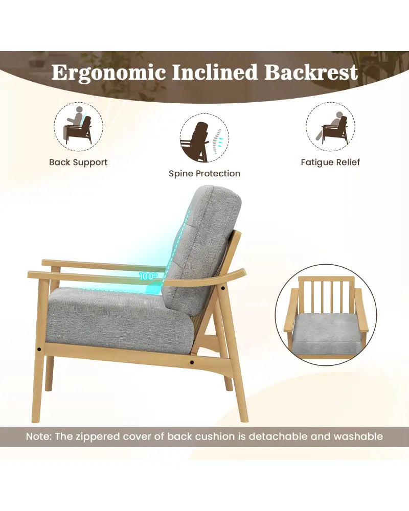 Modern Accent Chair with Rubber Wood Armrests and Legs for Living Room-Natural - Natural - Accent Chairs