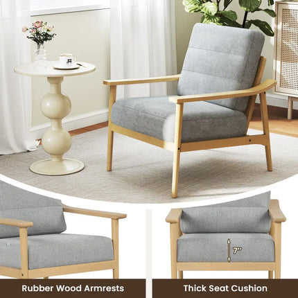 Modern Accent Chair with Rubber Wood Armrests and Legs for Living Room-Natural - Natural - Accent Chairs