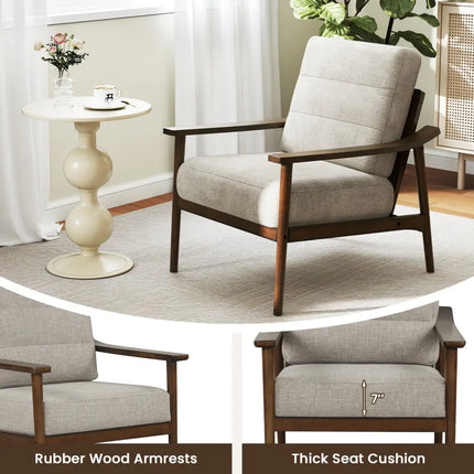 Modern Accent Chair with Rubber Wood Armrests and Legs for Living Room-Brown - Brown - Accent Chairs