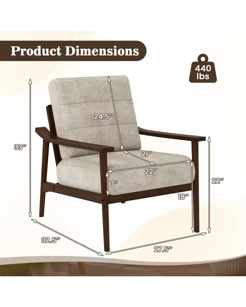 Modern Accent Chair with Rubber Wood Armrests and Legs for Living Room-Brown - Brown - Accent Chairs