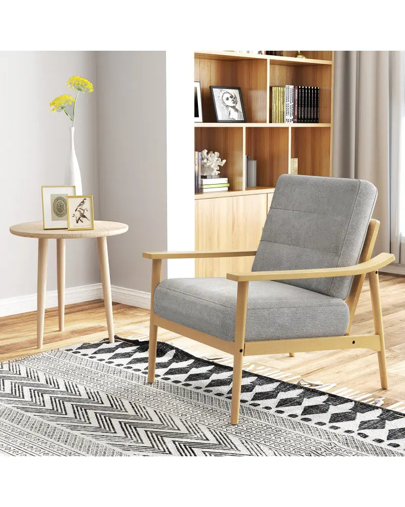 Modern Accent Chair with Rubber Wood Armrests and Legs for Living Room-Natural - Natural - Accent Chairs