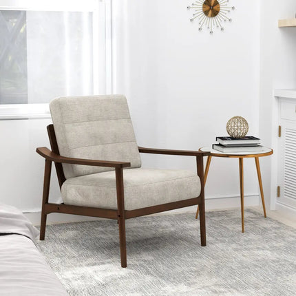 Modern Accent Chair with Rubber Wood Armrests and Legs for Living Room-Brown - Brown - Accent Chairs