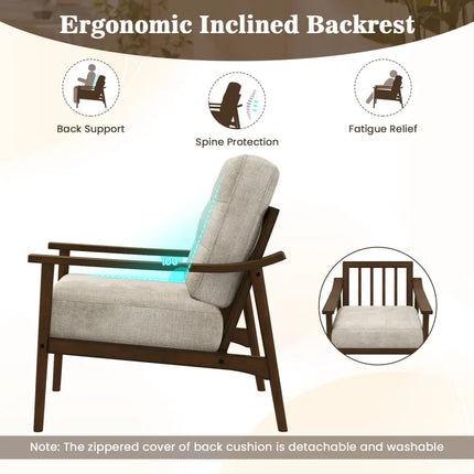Modern Accent Chair with Rubber Wood Armrests and Legs for Living Room-Brown - Brown - Accent Chairs