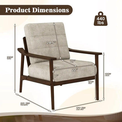 Modern Accent Chair with Rubber Wood Armrests and Legs for Living Room-Brown - Brown - Accent Chairs