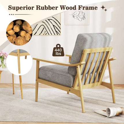 Modern Accent Chair with Rubber Wood Armrests and Legs for Living Room-Natural - Natural - Accent Chairs