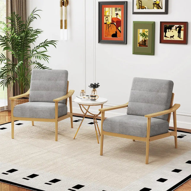 Modern Accent Chair with Rubber Wood Armrests and Legs for Living Room-Natural - Natural - Accent Chairs