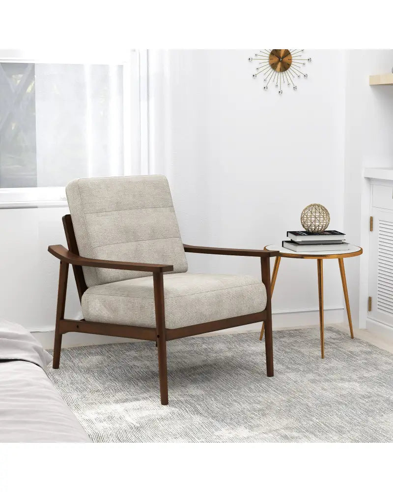 Modern Accent Chair with Rubber Wood Armrests and Legs for Living Room-Brown - Brown - Accent Chairs