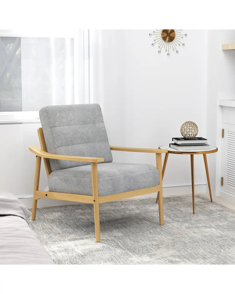 Modern Accent Chair with Rubber Wood Armrests and Legs for Living Room-Natural - Natural - Accent Chairs