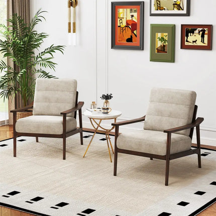 Modern Accent Chair with Rubber Wood Armrests and Legs for Living Room-Brown - Brown - Accent Chairs