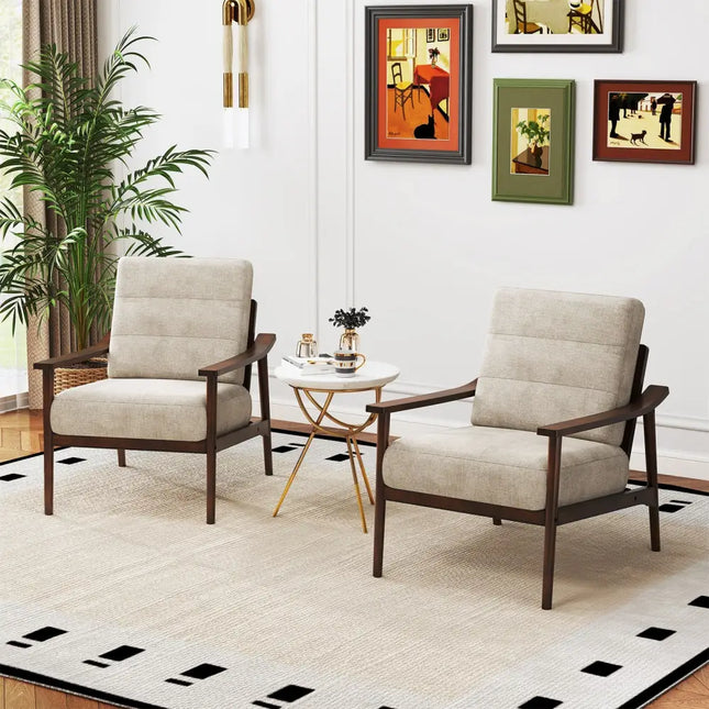 Modern Accent Chair with Rubber Wood Armrests and Legs for Living Room-Brown - Brown - Accent Chairs