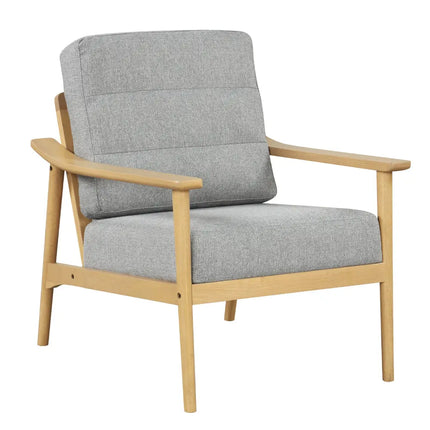 Modern Accent Chair with Rubber Wood Armrests and Legs for Living Room-Natural - Natural - Accent Chairs