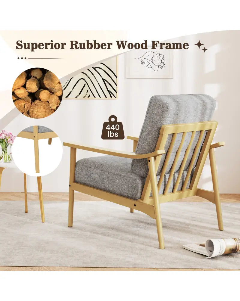 Modern Accent Chair with Rubber Wood Armrests and Legs for Living Room-Natural - Natural - Accent Chairs